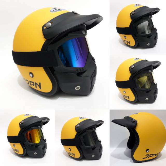 Helm Bogo Jpn Retro Kuning Golkar Dof Dengan Goggle mask