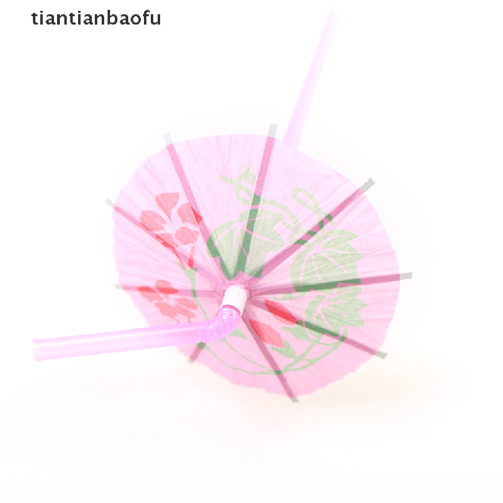 [tiantianbaofu] 50Pcs Fruit Juice Cocktail Straws Beach Party Umbrella Plastic Drinking Straws Boutique