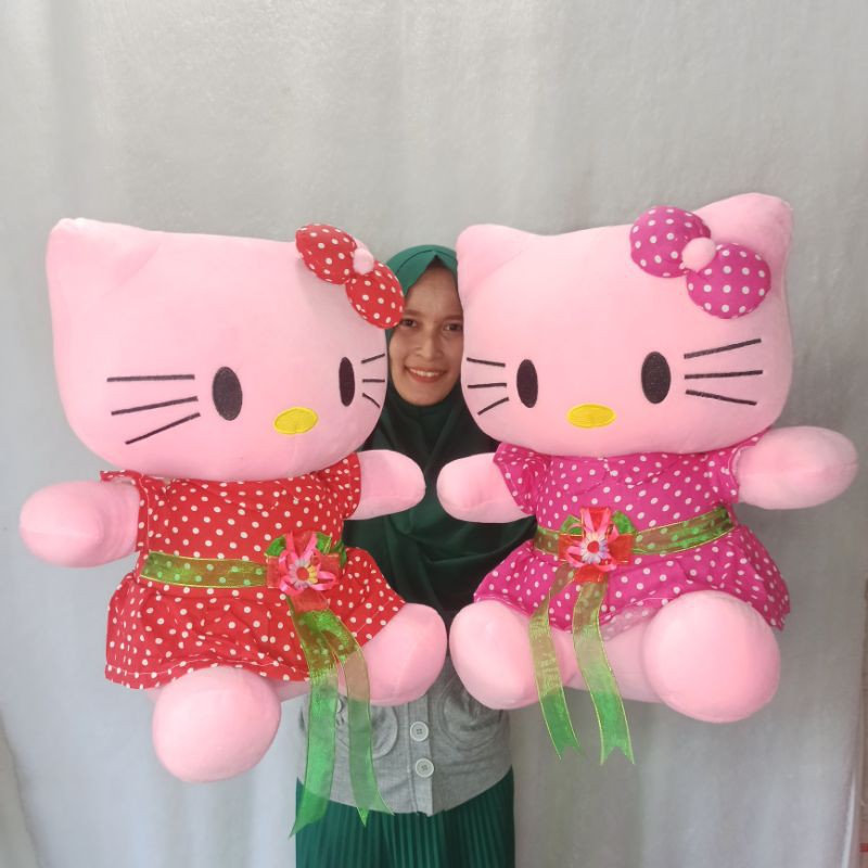 Boneka hello Kitty polkadot XL ikat pinggang UKIR NAMA CETAK PHOTO 50CM