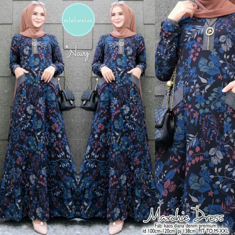 DRESS KAOS DIANA DENIM MERCHIE MAXY ORI EDELWEISS