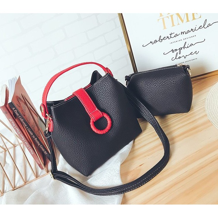 tas jinjing tenteng kecil wanita bahama merah hitam import kulit polos