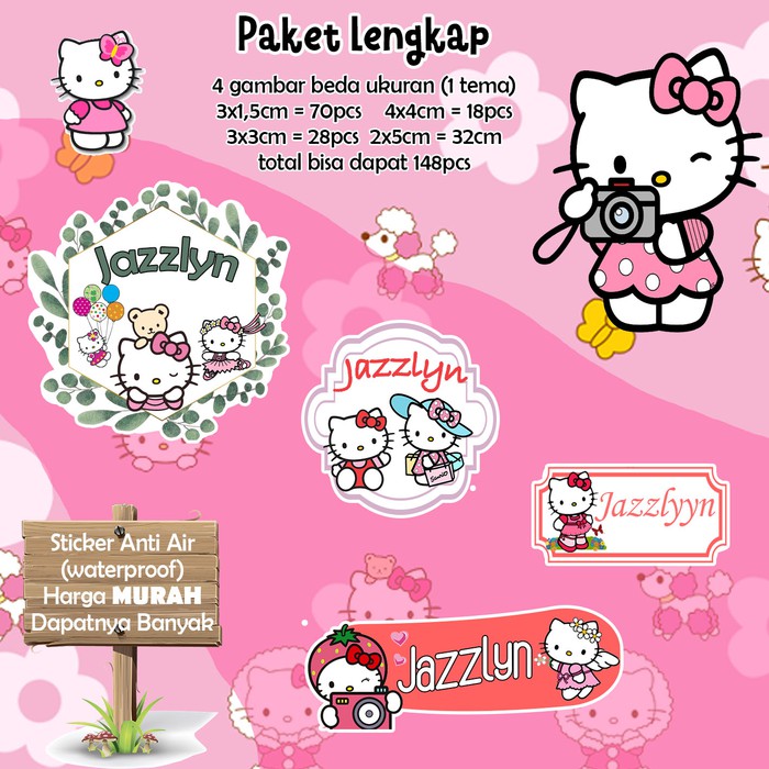 

Sticker Nama Lucu/Custom/Kartun/Cartoon/Waterproof - HELLO KITTY 95pc