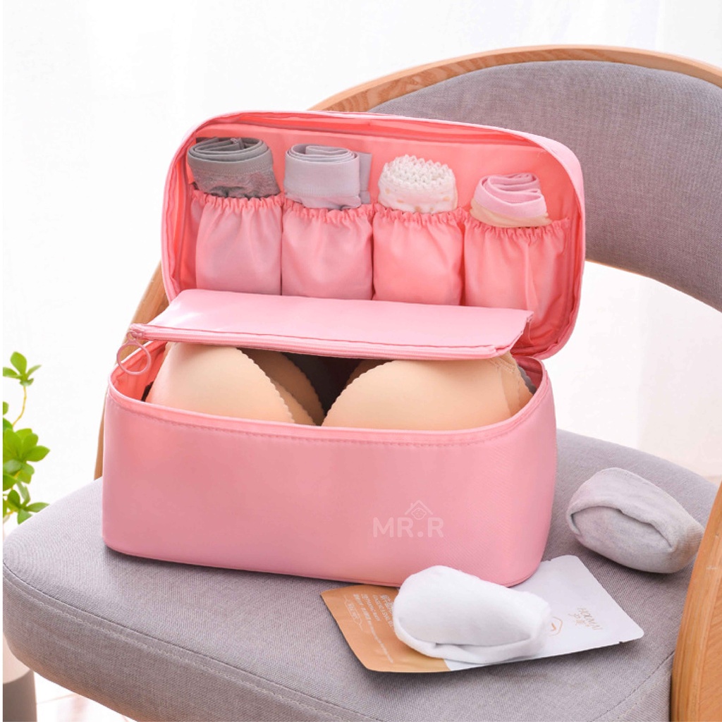 Tas Organizer Travel Pouch Tempat Penyimpanan Pakaian Dalam Bra Celana Dalam Pembalut Serbaguna Traveling Bag Multifungsi Gaya Korea Bahan Kain Oxfor