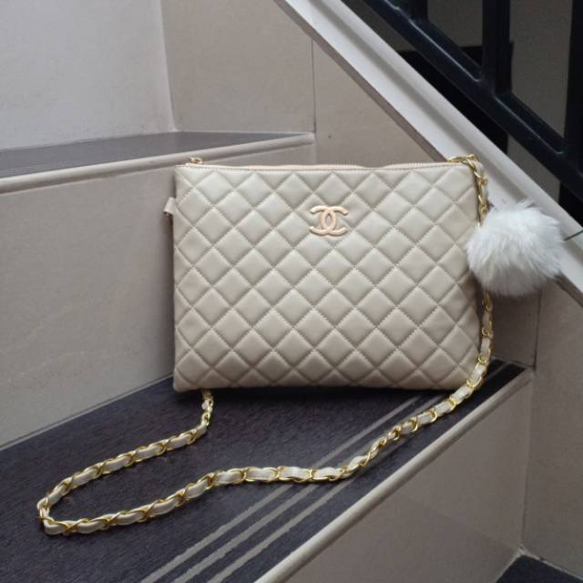 Tas Chanel 2 in 1 Sling Bag Premium tali rantai panjang pendek fashion wanita import batam