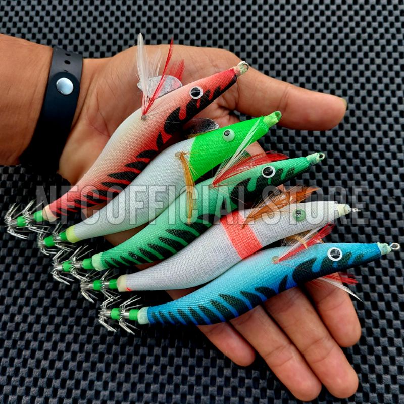 Umpan pancing cumi bentuk udang Egi 13 cm 22 gram GID Glow in the dark