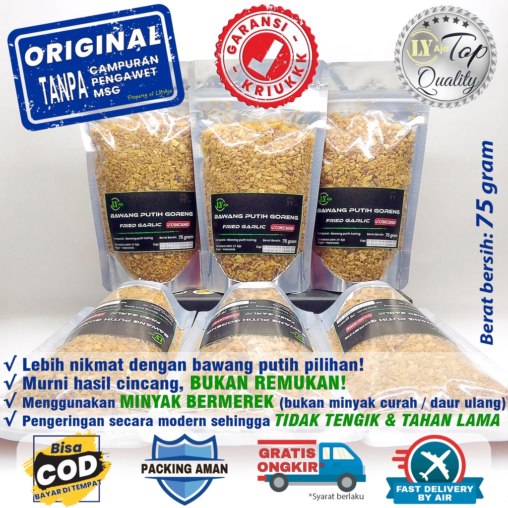 Bawang Putih Kating Goreng Cincang LY Aja 75 Gram Minced Fried Garlic ASLI TANPA TEPUNG 75 Gr