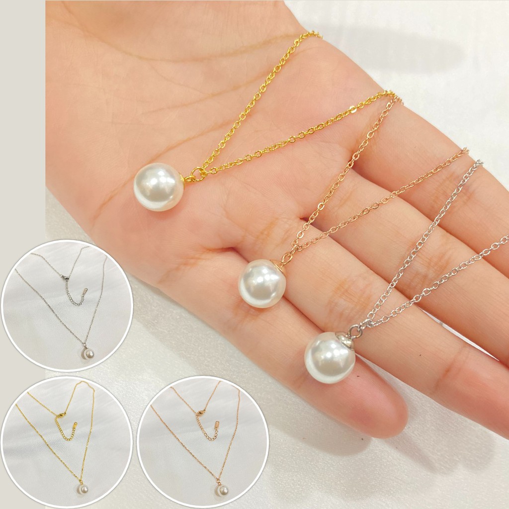 Kalung Titanium Anak dan Dewasa Liontin Mutiara Anti Karat Aksesoris Perhiasan Fashion
