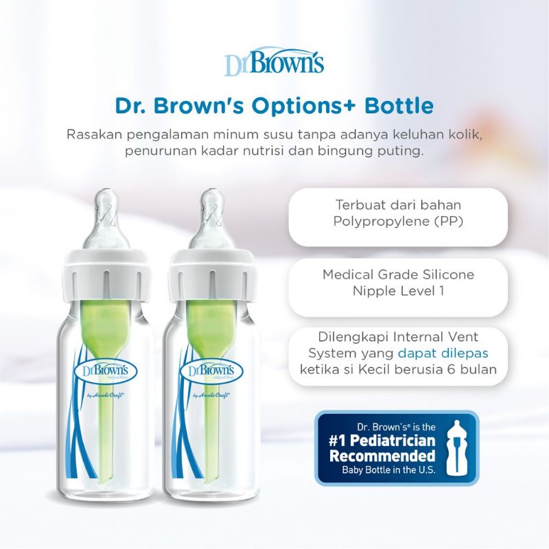 Dr.Brown's PP Narrow Neck Options+ Dr Brown Botol Susu Bayi PP Slim 60ml 120ml 250ml