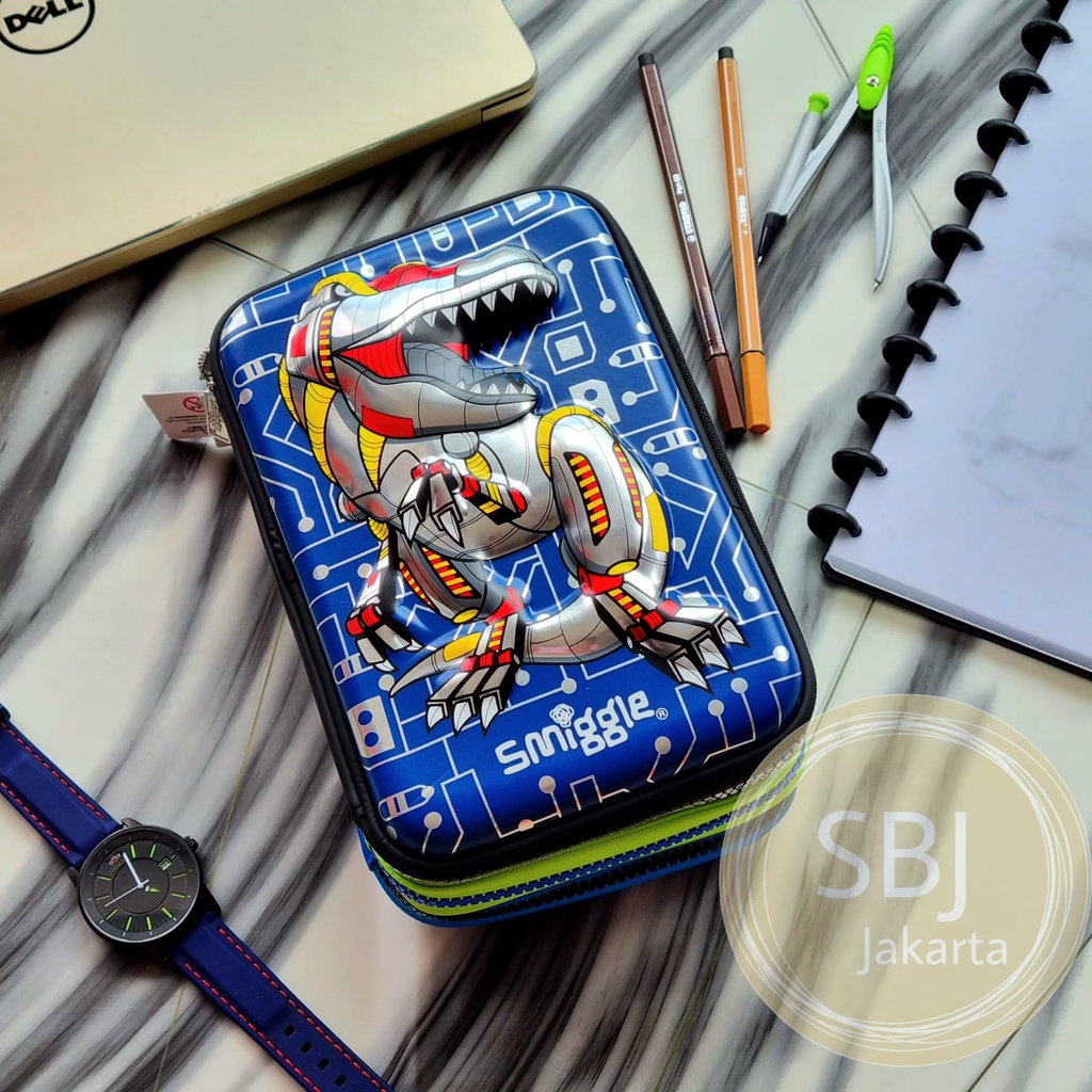 TEMPAT PENSIL SMIGGLE KOTAK PENSIL MIGGLE ILLUSION DINO  TRIPLE HARDTOP PENCIL CASE