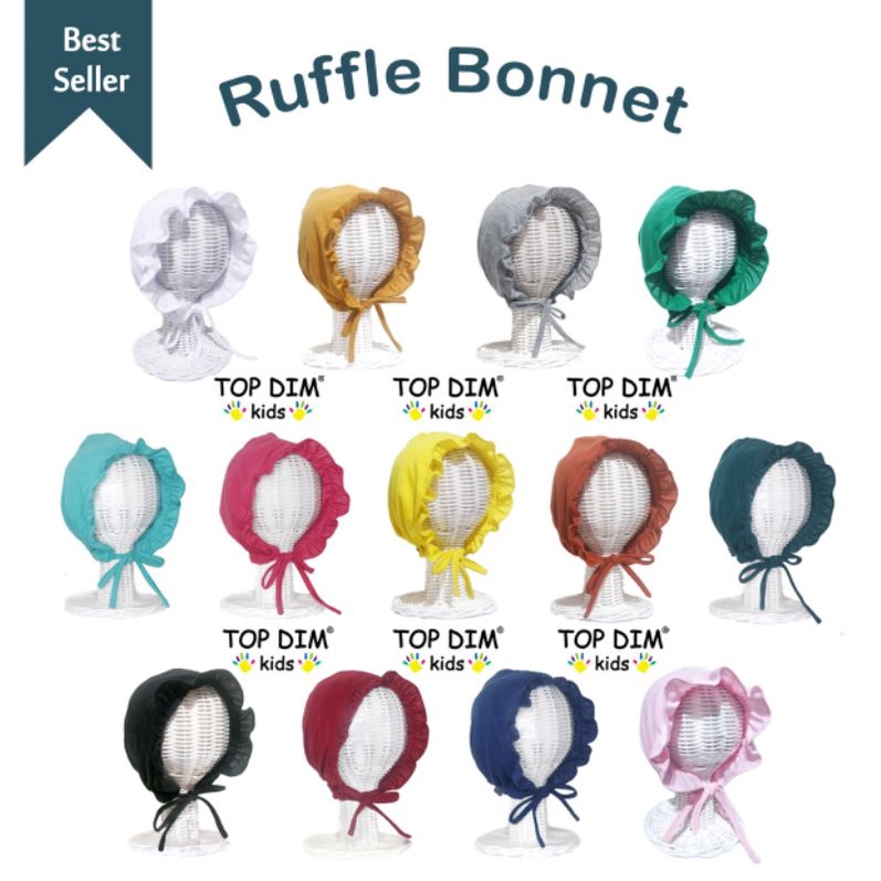 Topdimkids Topi Bonet Ruffle Bonet Topi Noni Bonet Renda Topi Bayi Aksesoris Anak Bayi Polos Basic-6