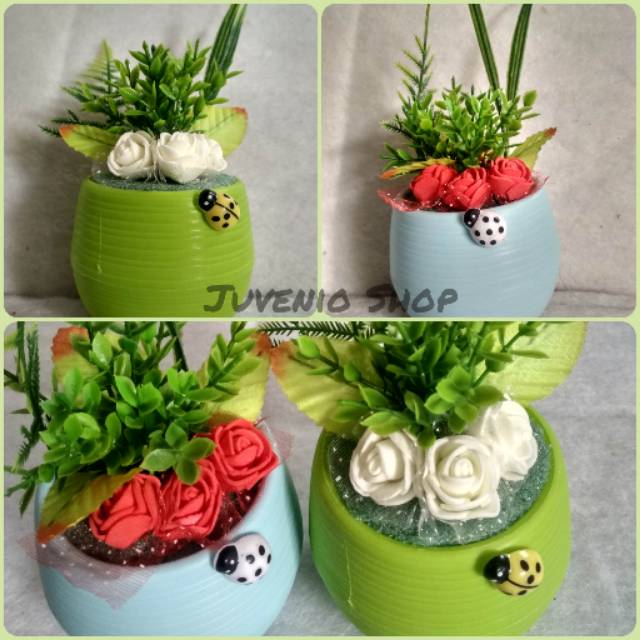 Pot + Serumpun Tanaman Hias Imut dan Cantik untuk Dekorasi Rumah | Bunga Plastik | Mawar Imitasi