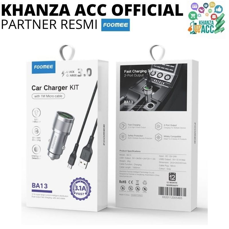 KHANZAACC Foomee BA13 Car Charger Mobil Dual USB Output Fast Charging QC3.0