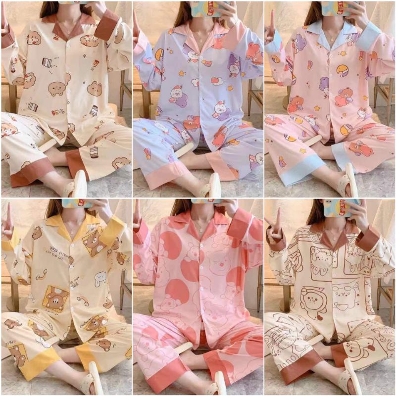 BAJU TIDUR WANITA IMPORT KANCING PREMIUM / PIYAMA WANITA IMPORT