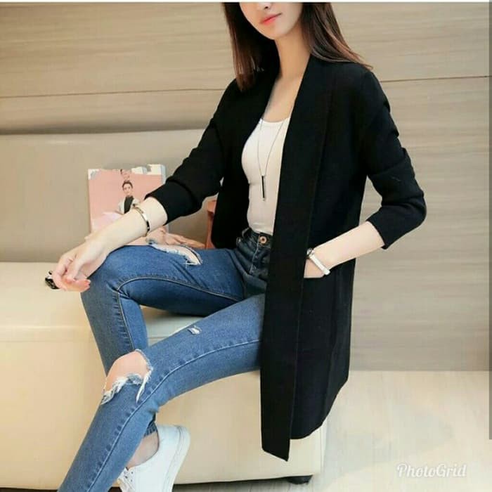 NH23 Cardigan Wanita Panjang Lengan Flare Bahan Sifon Motif Bordir Bunga Untuk Wanita Babyterry L 