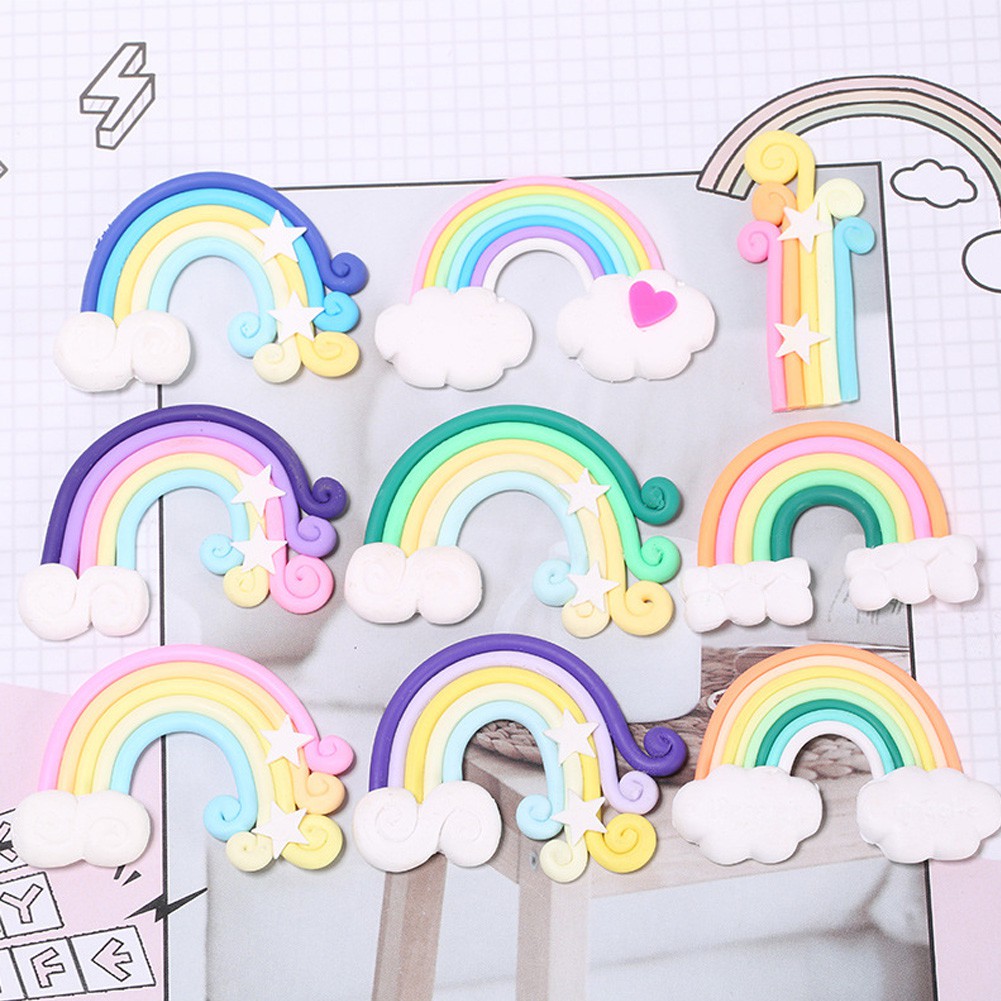 CHARMS Tk Hiasan Bahan Polymer Clay Desain Pelangi Menarik Untuk Properti Fotodekorasi Micro Landscape