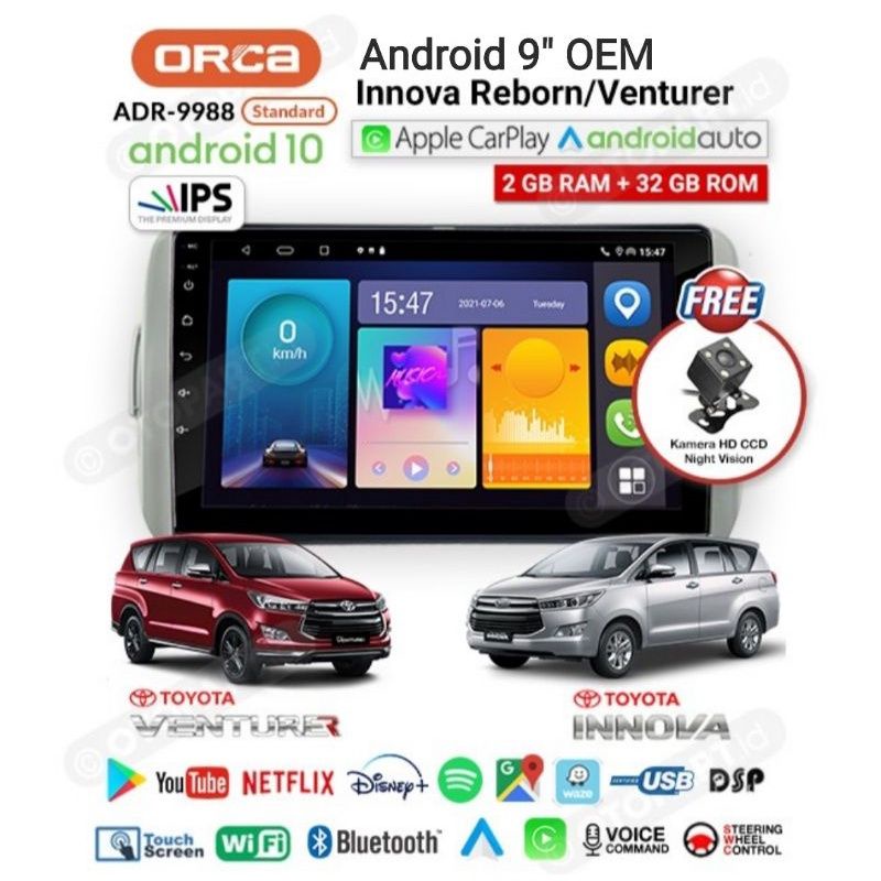 headunit android orca 9988 9inch oem innova reborn pnp