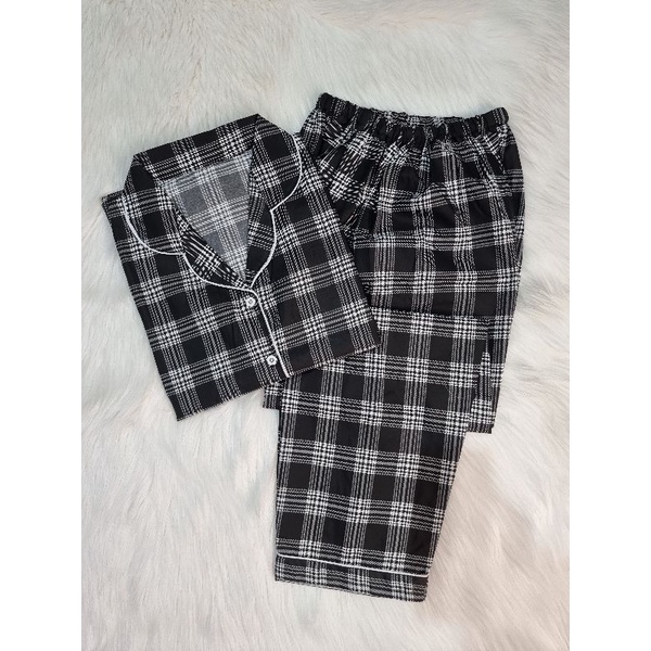 Baju Tidur Piyama Wanita/Cewek Pajamas Dewasa Katun Motif Daun-CP KERLITA BLACK