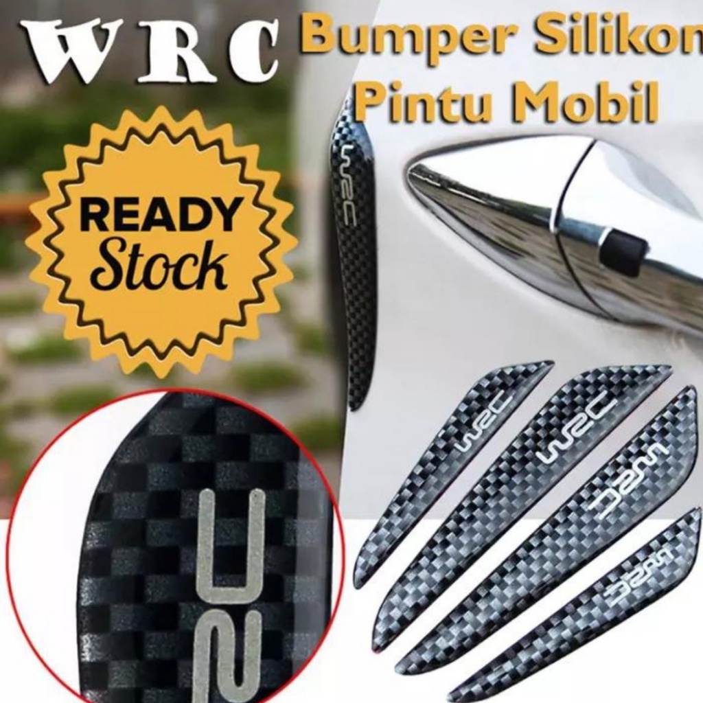 SILICON WRC Carbon Fiber Car Door Bumper Strip Pelindung Pintu Mobil Silikon Universal 4Pcs Murah