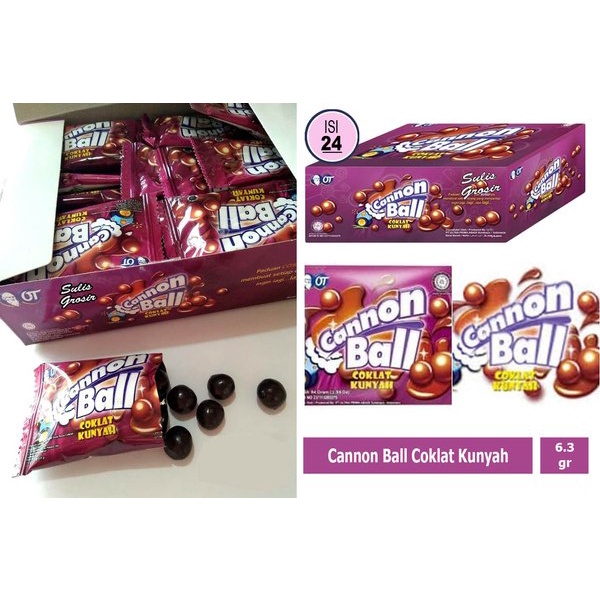 

Cokelat Coklat Kunyah Cannon Ball 1 box isi 24 sachet