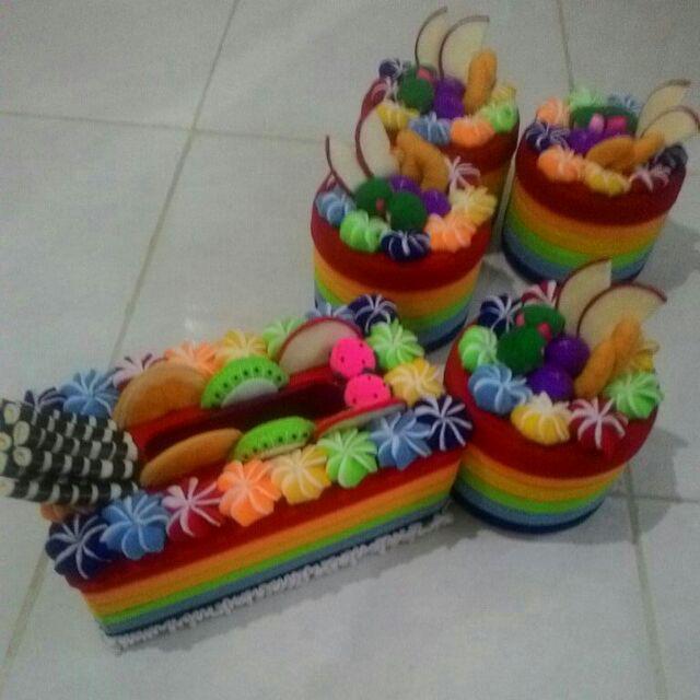 [ready] Set Toples Flanel Rainbow Fruits On Forest