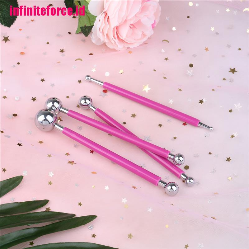 4 PCS Fondant Cake Decorating Pen Metal Ball Flowers Sugar Craft Modelling Tools