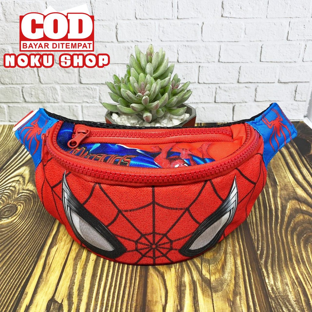 NOKU - Tas Selempang Anak / Waistbag Bumbag Karakter Motif SPIDERMAN