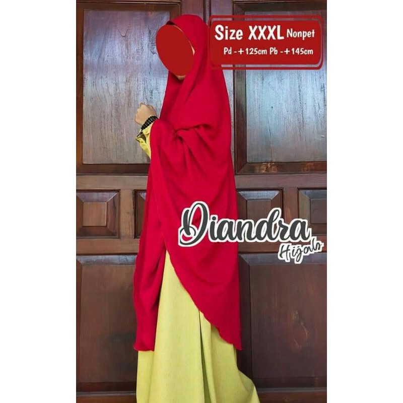 (DIANDRA HIJAB)Jilbab Bergo Instan XXXL NonPet Kerudung Wollycrepe Khimar SuperJumbo Syari Dewasa
