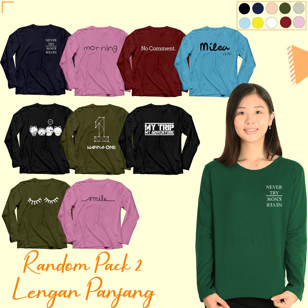 (RS) BAJU KAOS LENGAN PANJANG KATUN COMBED 30S MOTIF RANDOM FOR CEWEK TUMBLR - YELONIX