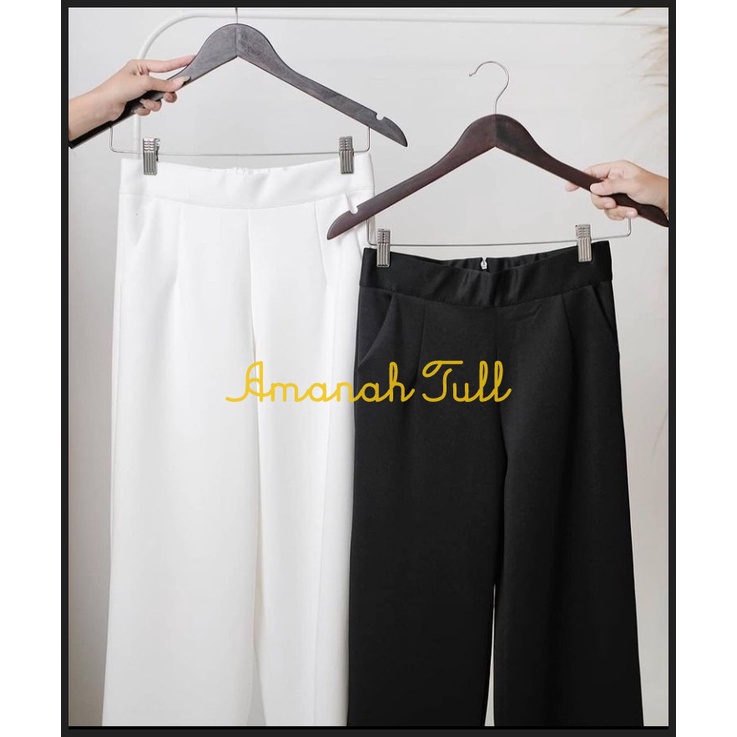 Celana Wanita / Scuba Basic Cutbray Jumbo / Hitam Dan Putih