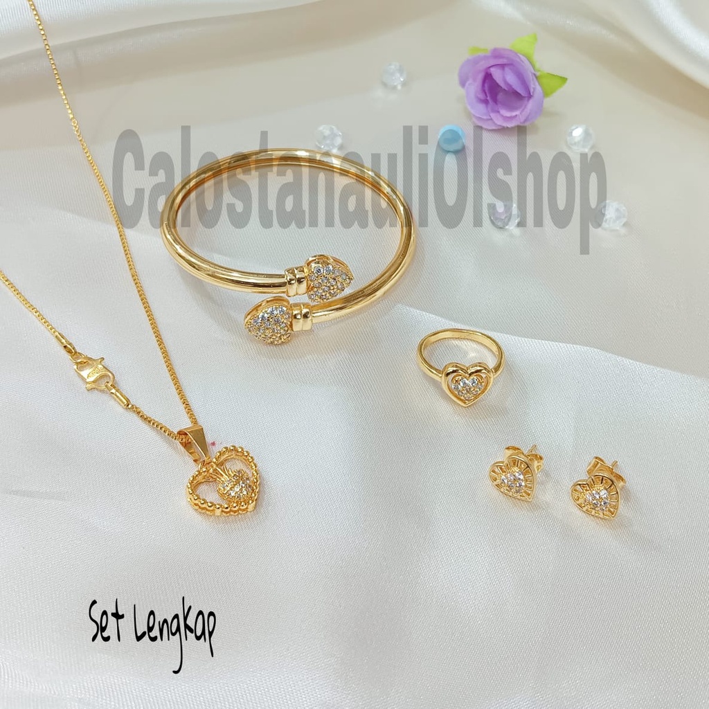 SET DEWASA LOVE ZIRCON TENGAH SIMANIS PERHIASAN EMAS  KOREA ANTI KARAT DAN ANTI LUNTUR