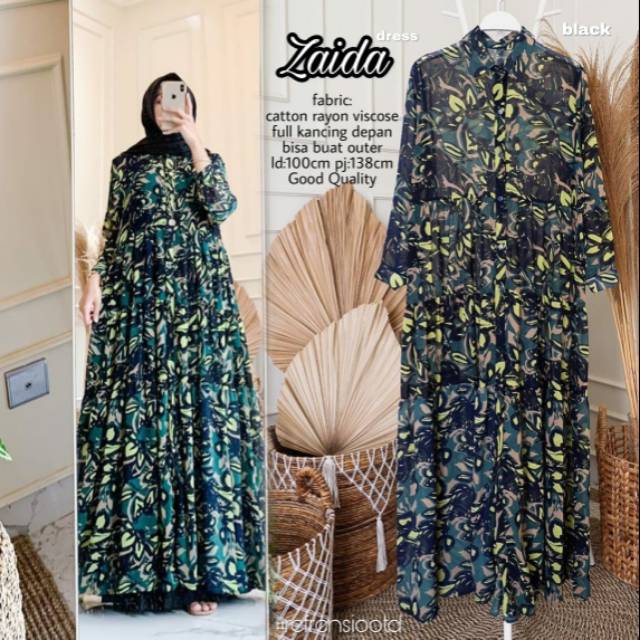 Zaida maxy dress gamis motif etnik bkk abstrak