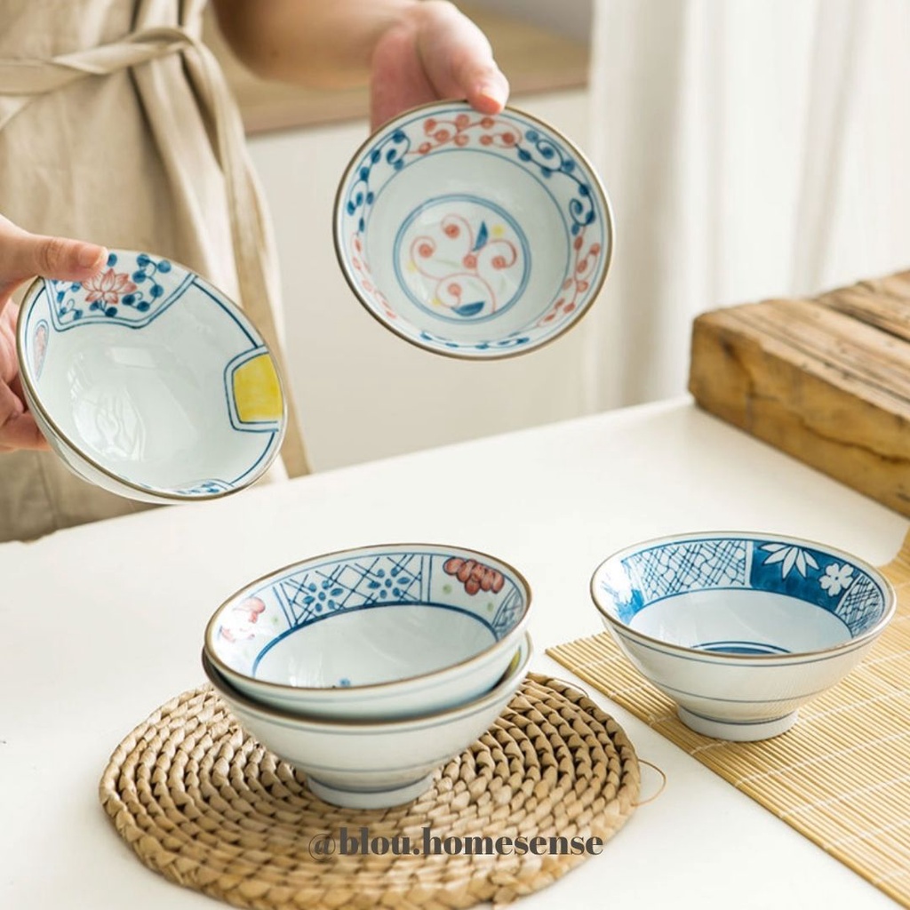 Mangkok Keramik Jepang 5 inch motif bunga jepang cantik
