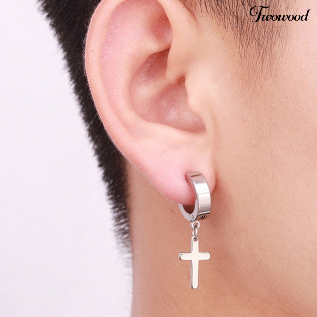 1pc Anting Hoop Desain Salib Gaya Hip Hop Untuk Unisex