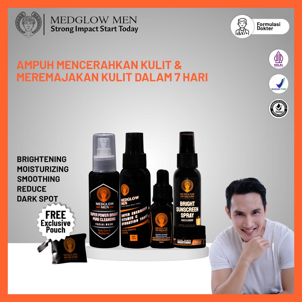 MEDGLOW MEN Paket EXCLUSIVE BRIGHTENING Skincare Pria Brightening Package + Bonus Tas Kulit | BPOM H