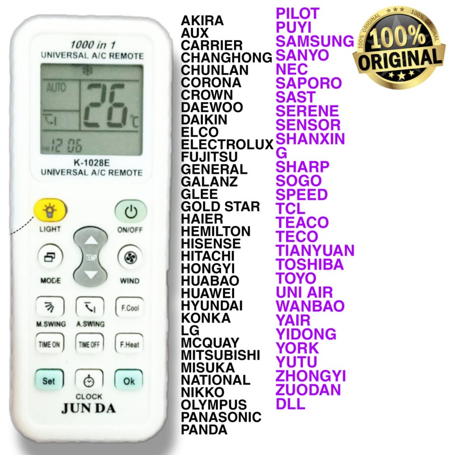 REMOTE AC MULTI / UNIVERSAL 1000 IN 1 JUN DA K-1028E KUALITAS BAGUS