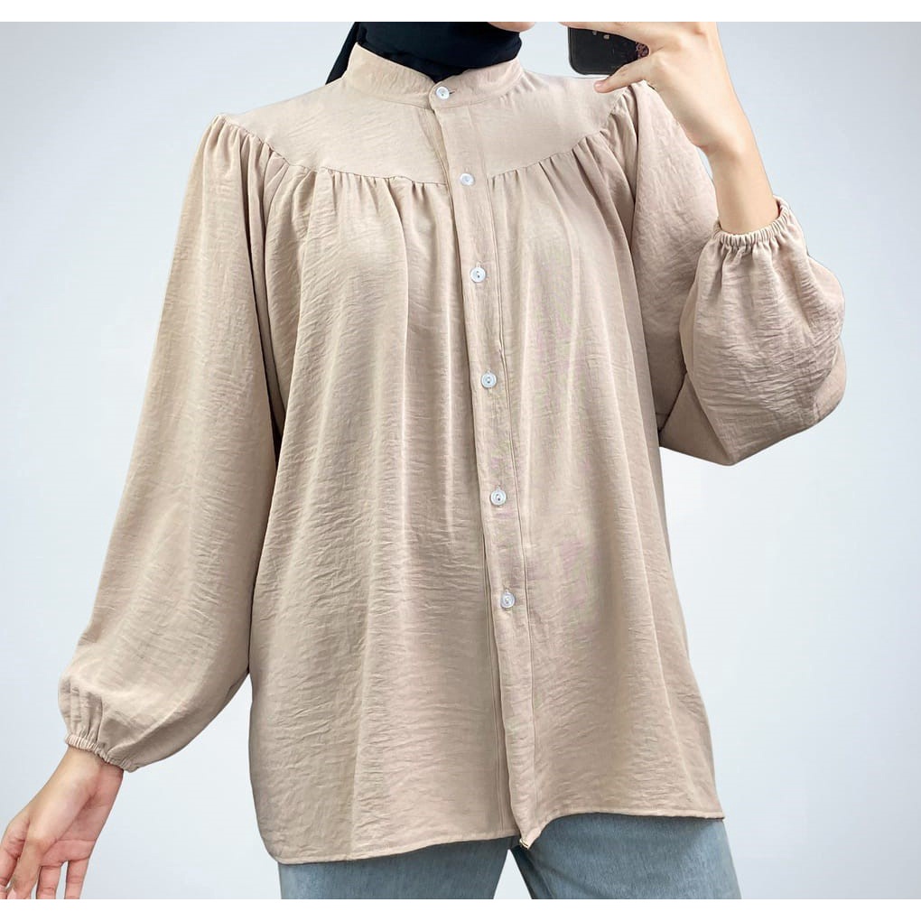 BEFAST - ZEC OOTD Blouse SURIA / Rashifa Shirt Oversize Blouse CRINCLE / Blouse Wanita Terbaru / Fashion Wanita Hijab / Blouse Polos / Blosue Casual Wanita / Atasan Blosue Lengan Balon Panjang / Terlaris / Termurah