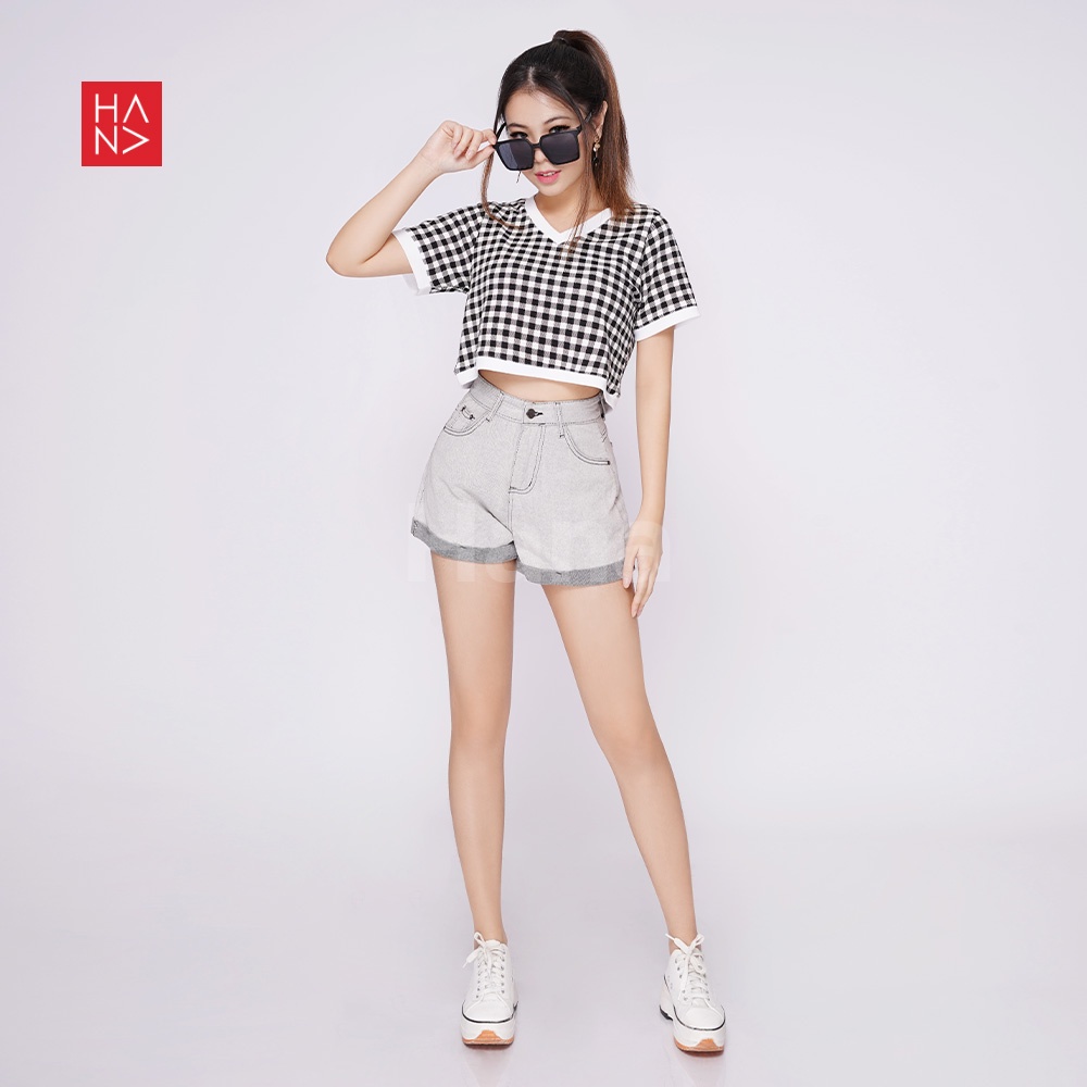 HanaFashionJKT - Jiso V-neck Chekered Cute Korean Crop Top Atasan Wanita - CT286