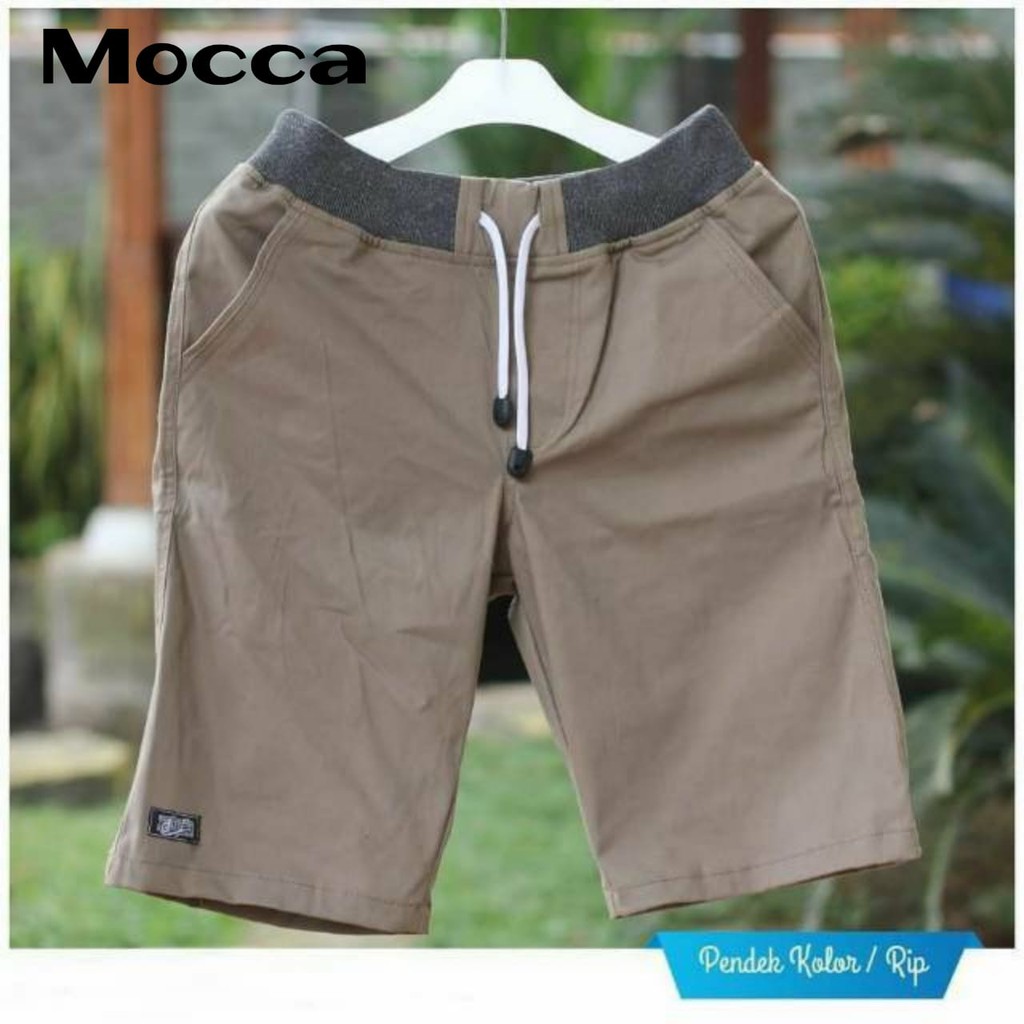 CELANA PENDEK KOLOR RIP / CHINO MELAR PINGGANG KERUT / COTTON TWILL DIAMOND / HITAM MOCCA GREY CREAM-4
