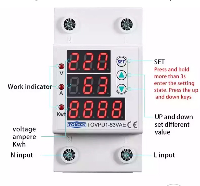 Protector Relay 63A 230V 3IN1 Disesuaikan Atas dan Di Bawah Tegangan