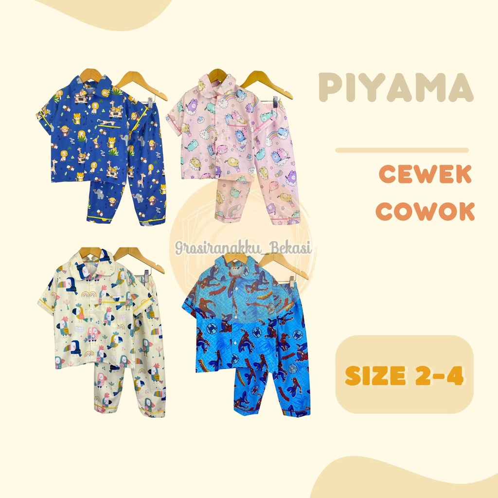 Piyama Anak Lengan Pendek Size 2-4Tahun Mix motif