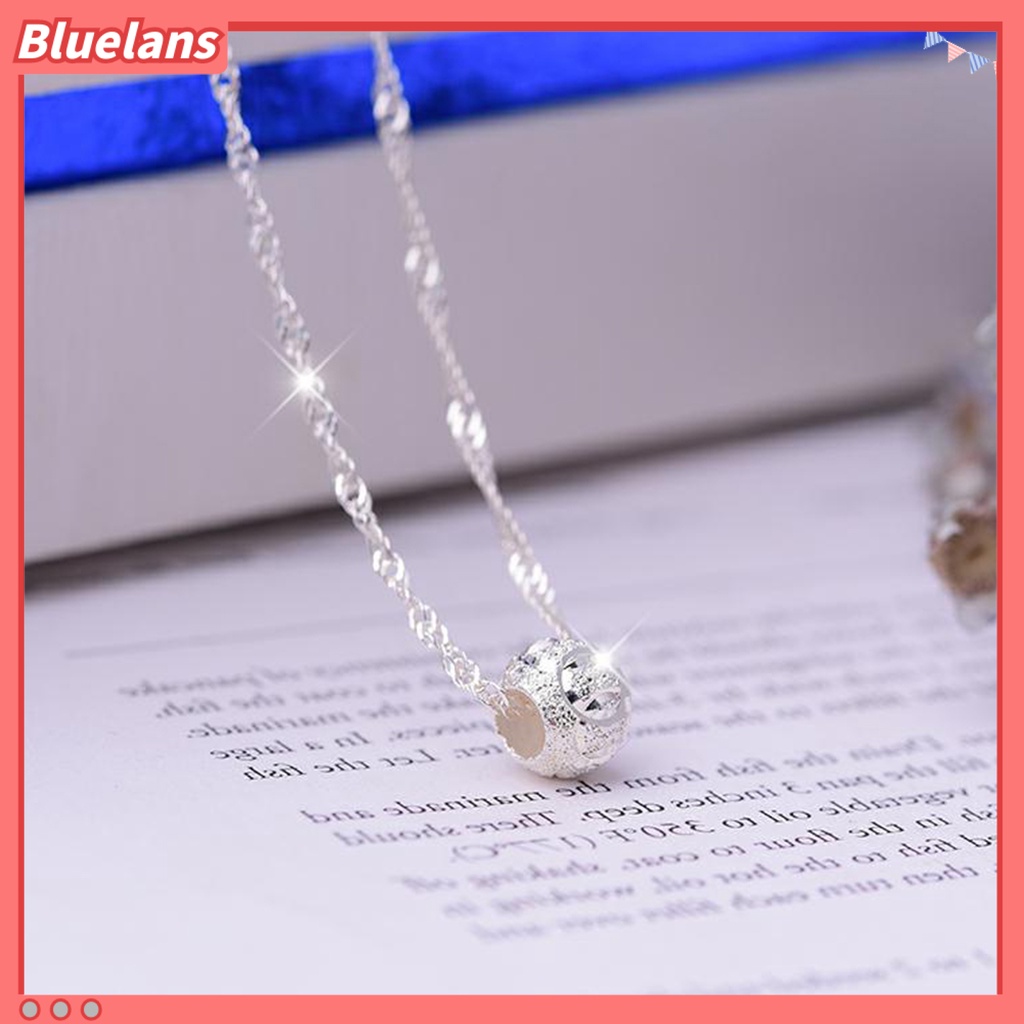Bluelans Kalung Rantai Liontin Manik-Manik Gelombang Air Bahan Stainless Steel Warna Silver Untuk Wanita