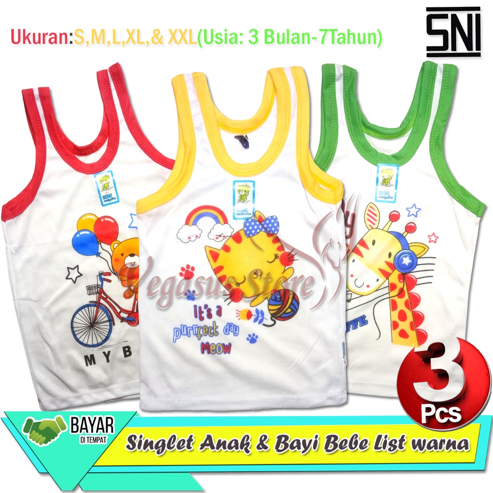 3 Pcs Singlet Kutung PUTIH - Kaos Dalam Anak Motif SNI dari 3 Bulan s/d 7 Tahun-Vegasus Store