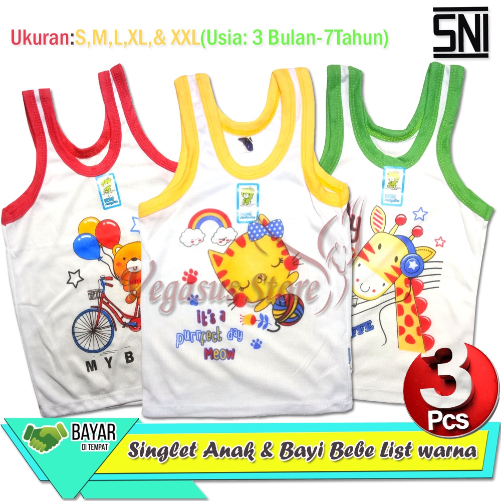 6 Pcs [Lebih Murah] Singlet Kutung BEBE PUTIH - Kaos Dalam Anak Motif Bebe SNI dari 3 Bulan s/d 7 Tahun-Vegasus Store(COD)