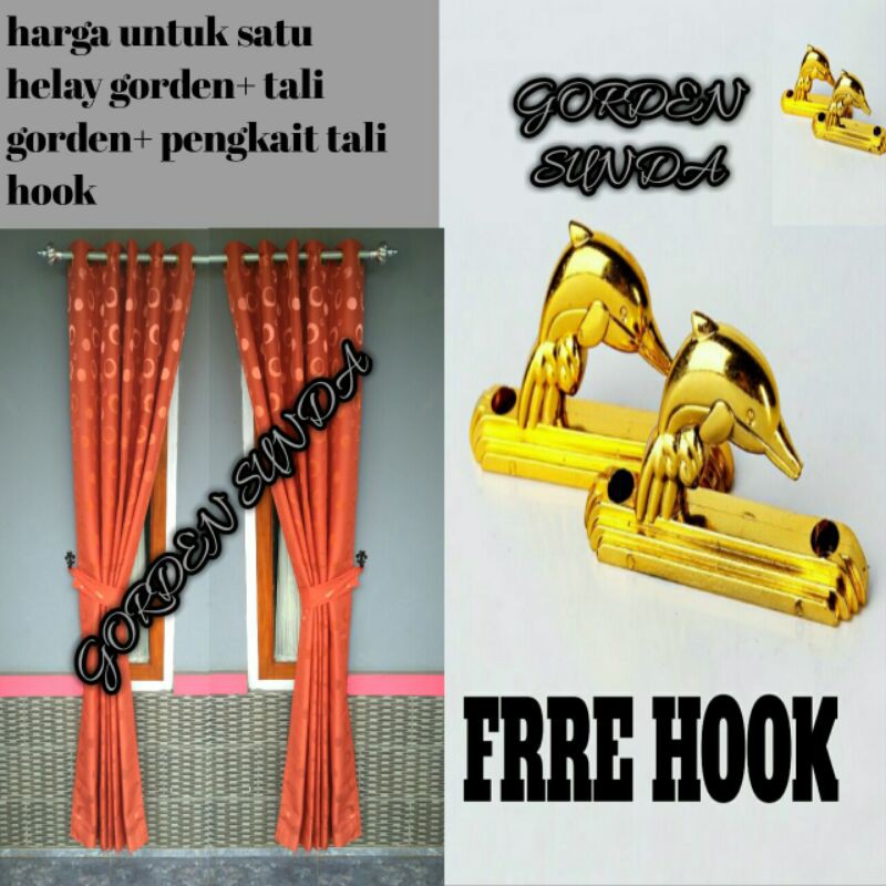 Gorden jendela minimalis motif fulkadot warna merah bata