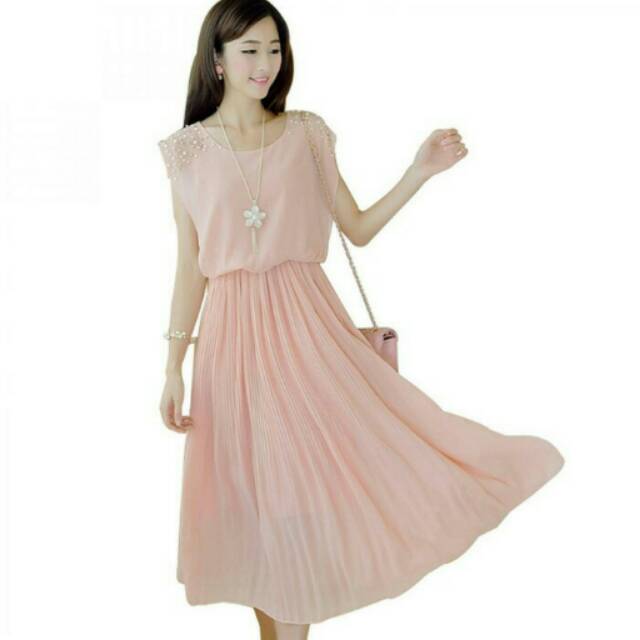 Dress Wanita Korean Style Sleeveless Chiffon Dress Pink