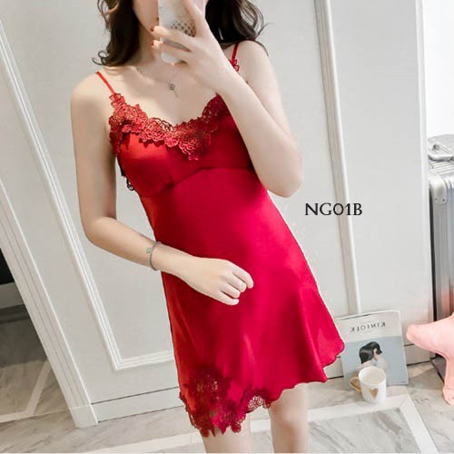 [PRODUK TERMURAH] BAJU TIDUR SEXY NIGHT GOWN HOMEDRESS SATIN MERAH NG01B