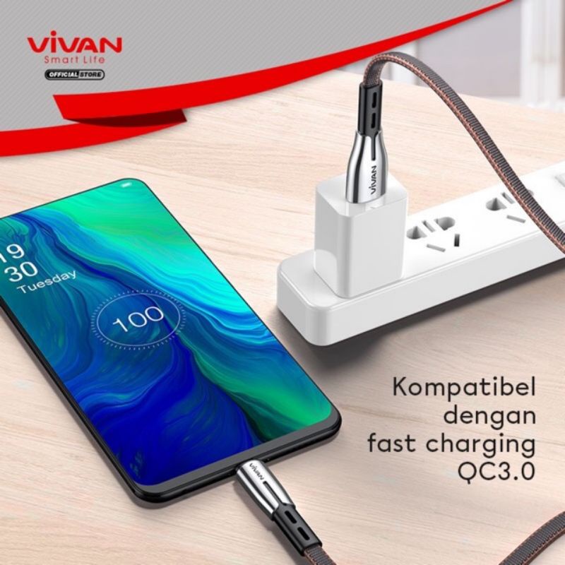 (Vivan BT-KC) Kabel Data Type C Fast Data Sync dan Quick Charge 3A Quallcom 3.0 Kabel Usb C