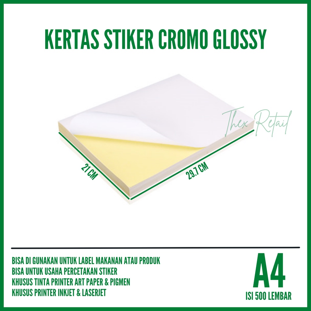 

Kertas Stiker Chromo Glossy A4 isi 500 lembar / Kertas Sticker Chromo Glossy A4
