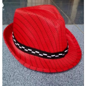 Topi Koboy Fedora Jazz Vintage Motif Salur Murah Topi Koboy Masa Kini