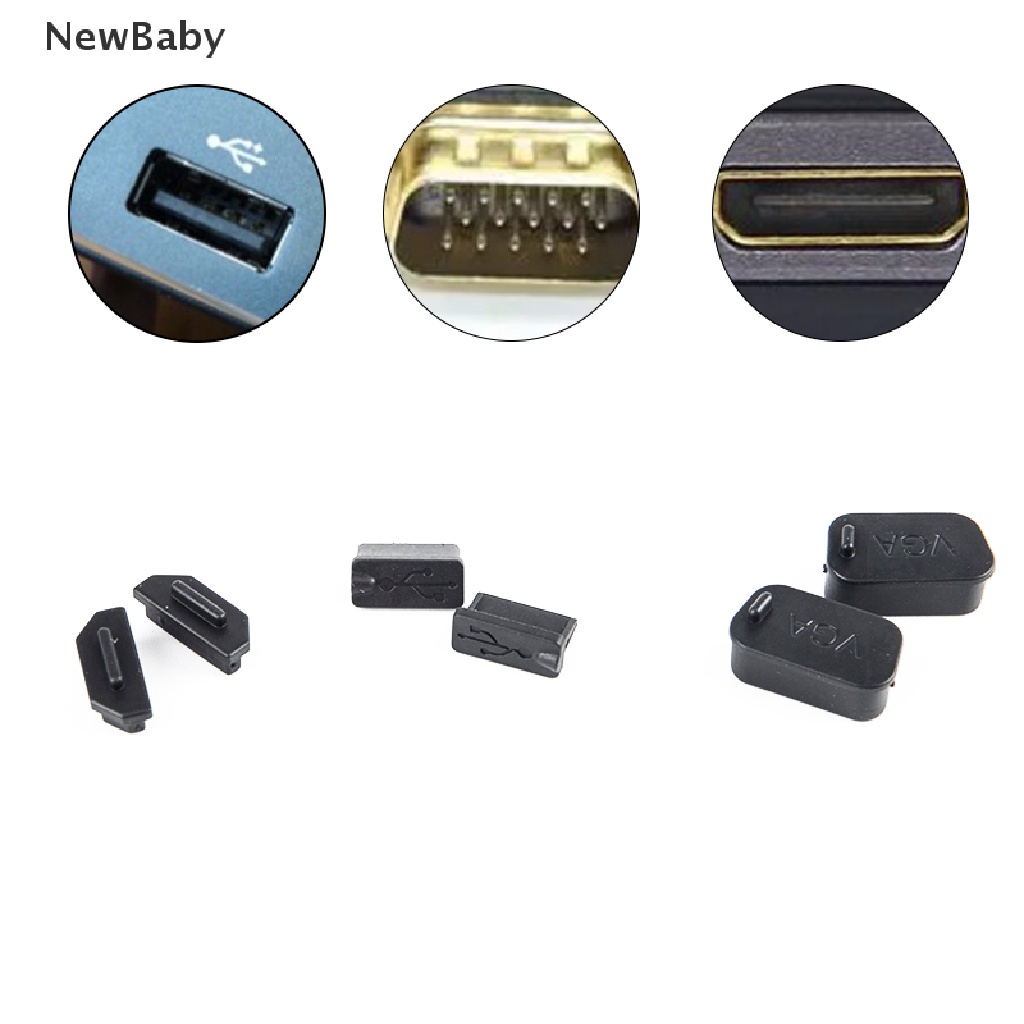 Newbaby 10Pcs Cover Pelindung Port Konektor USB VGA HDMI Bahan Karet Anti Debu